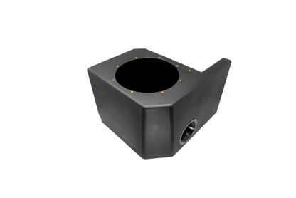 A black plastic or rubber mechanical housing component with a circular opening on top and a side port, shown on a plain white background.