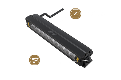 Stinger black LED light bar with airflow and gear icons