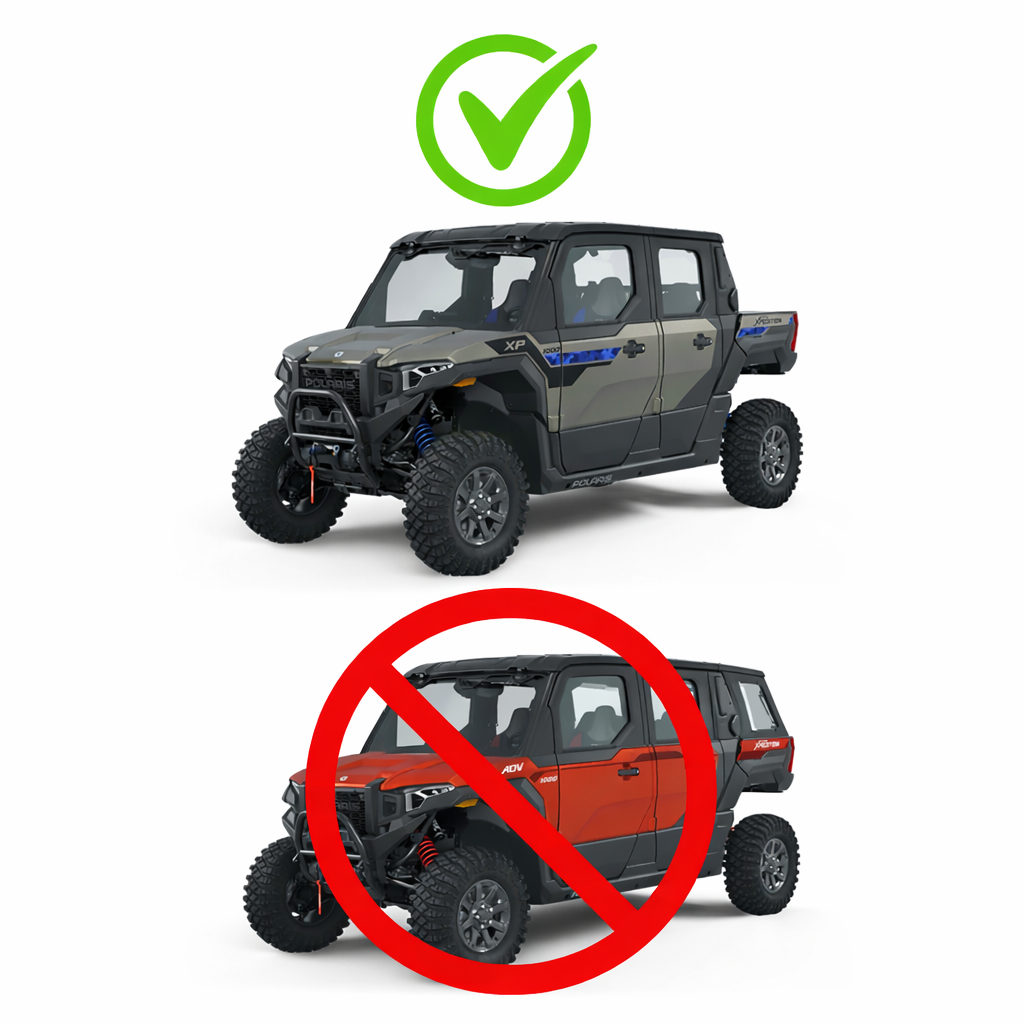 Comparison of two off-road vehicles with a green check mark and red circle with a line through it.