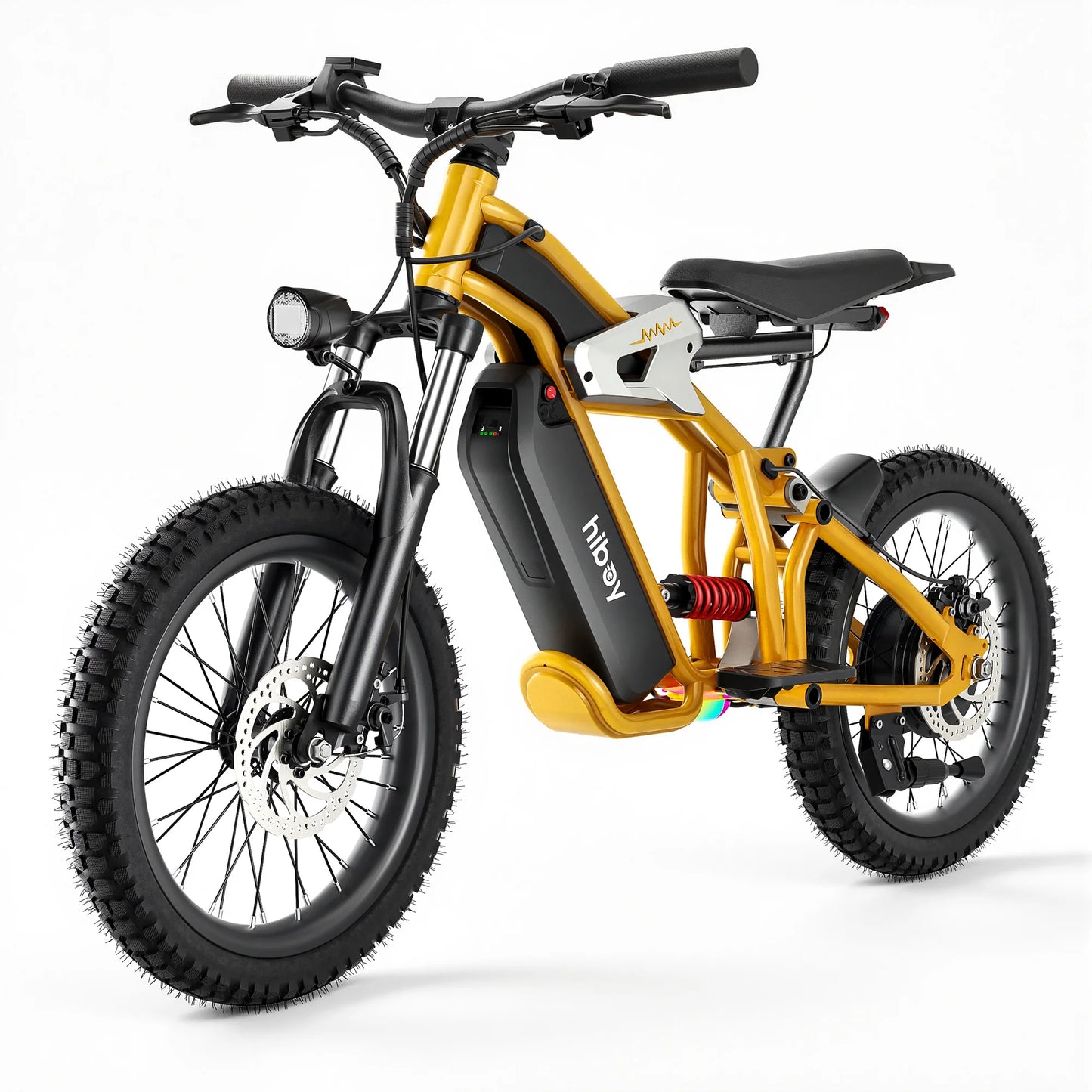 Hiboy electric dirtbike yellow on white background
