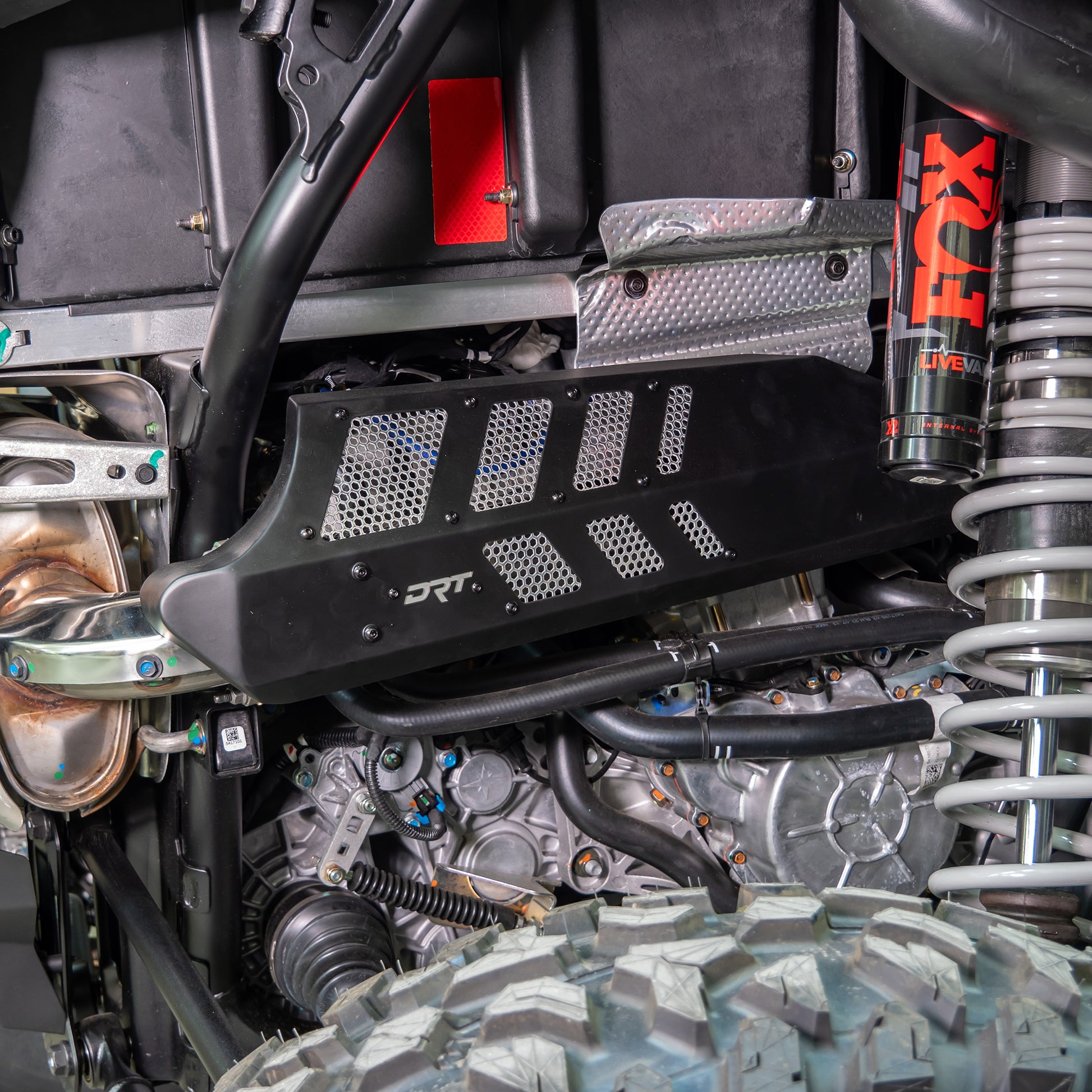DRT Polaris Turbo R Pro XP Aluminum Headpipe Shield on machine front view