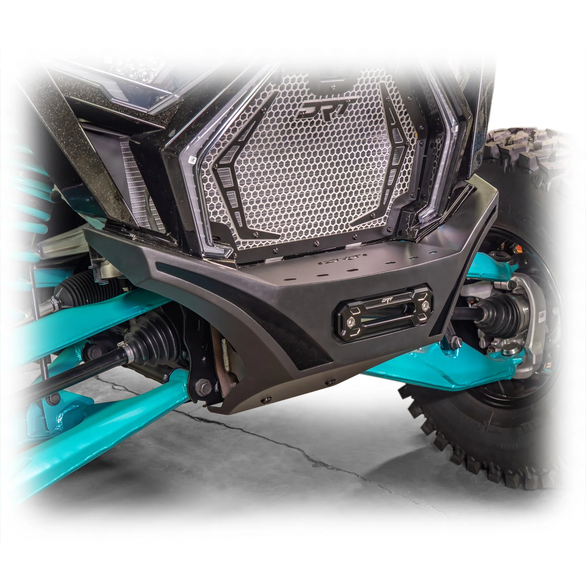 DRT Heavy Duty V2.0 Front Winch Bumper Skid Plate Polaris RZR Pro XP XP4 2020+ close up mounted on 2025+
