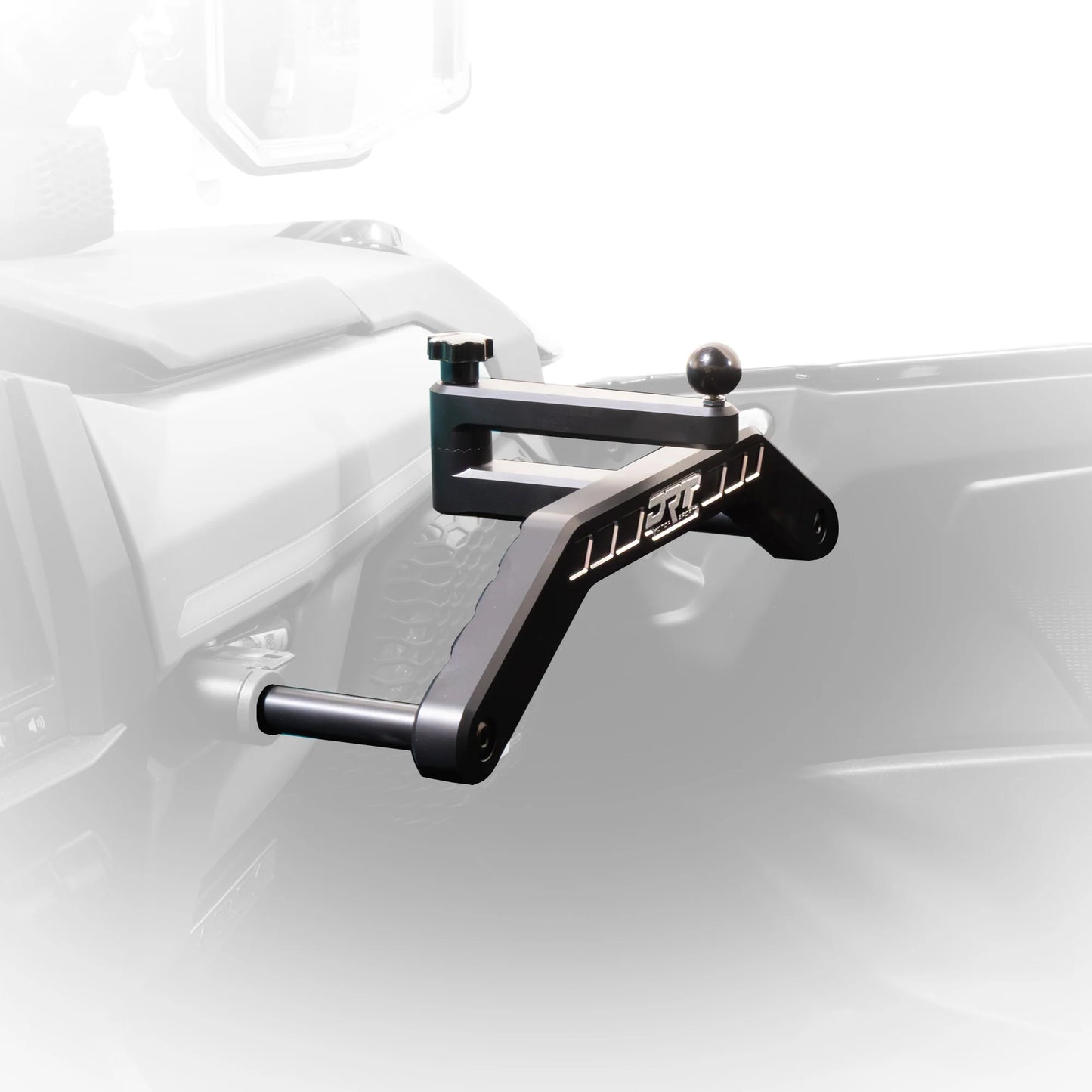 grab handle mounted on machine, blurred background
