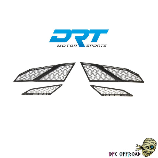 Black geometric decal set with DRT Motor Sports logo on a white background