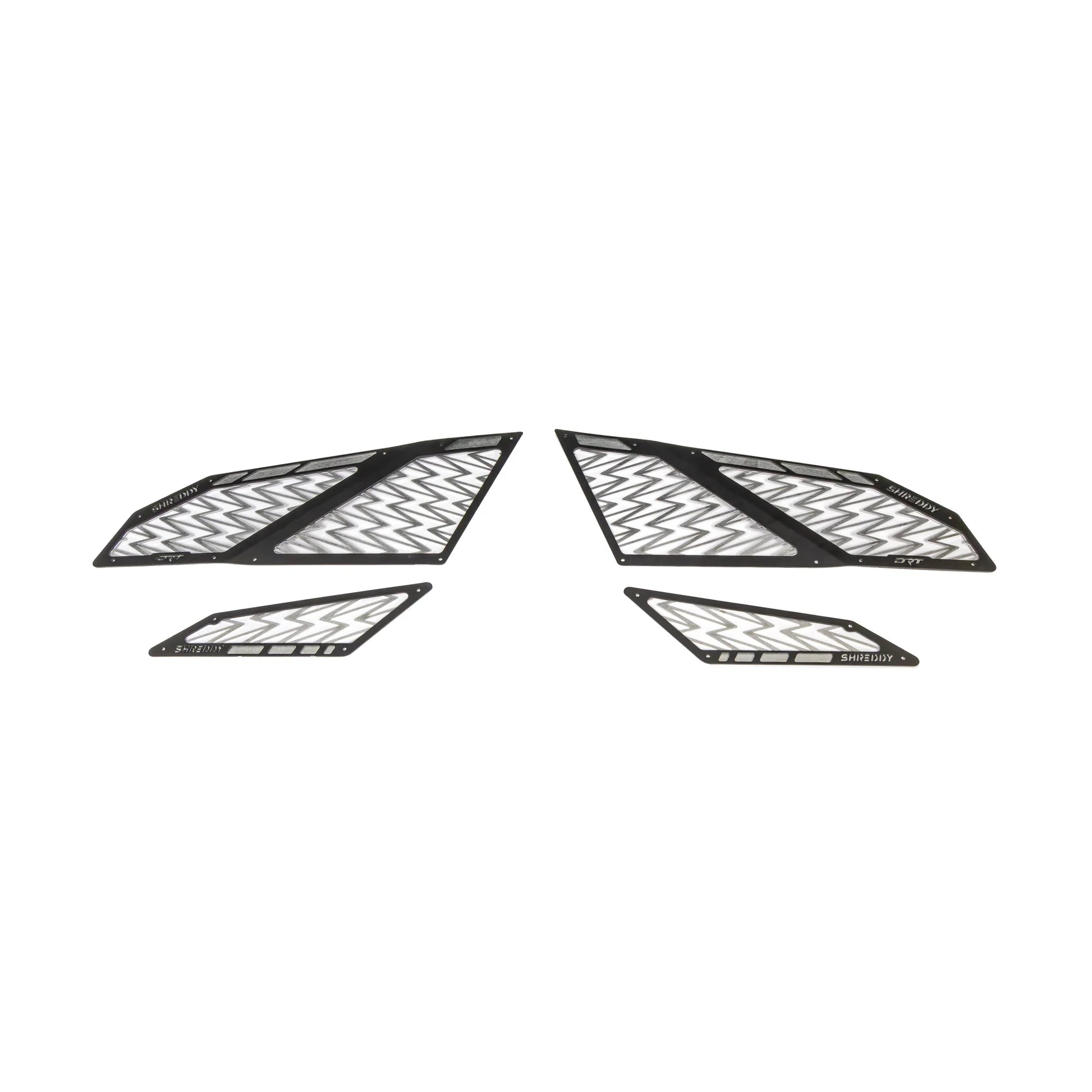 Set of four black geometric window decals on a white background