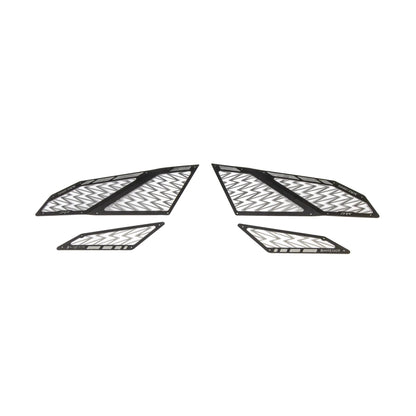 Set of four black geometric window decals on a white background
