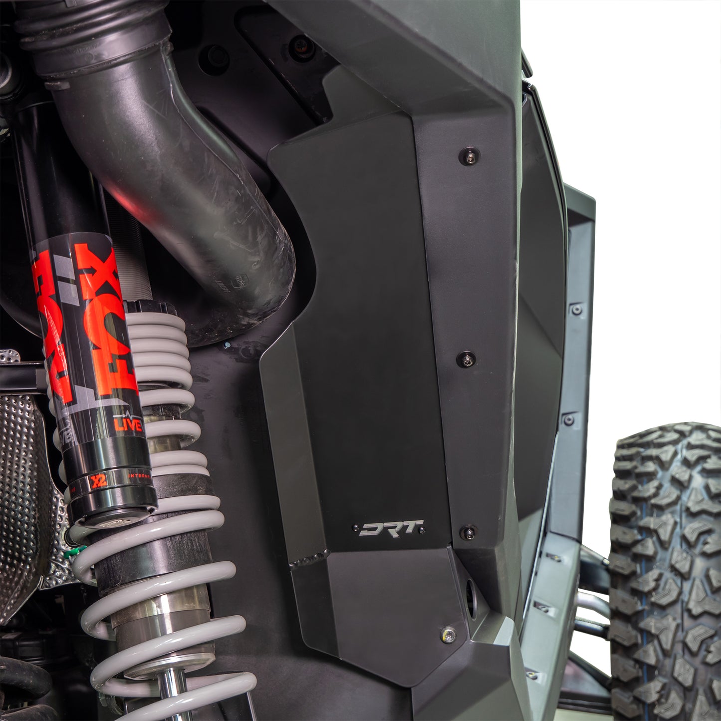 DRT Motorsports Polaris Pro XP / Turbo R Aluminum Rear Inner Fender Guards Mounted Passenger Side close up