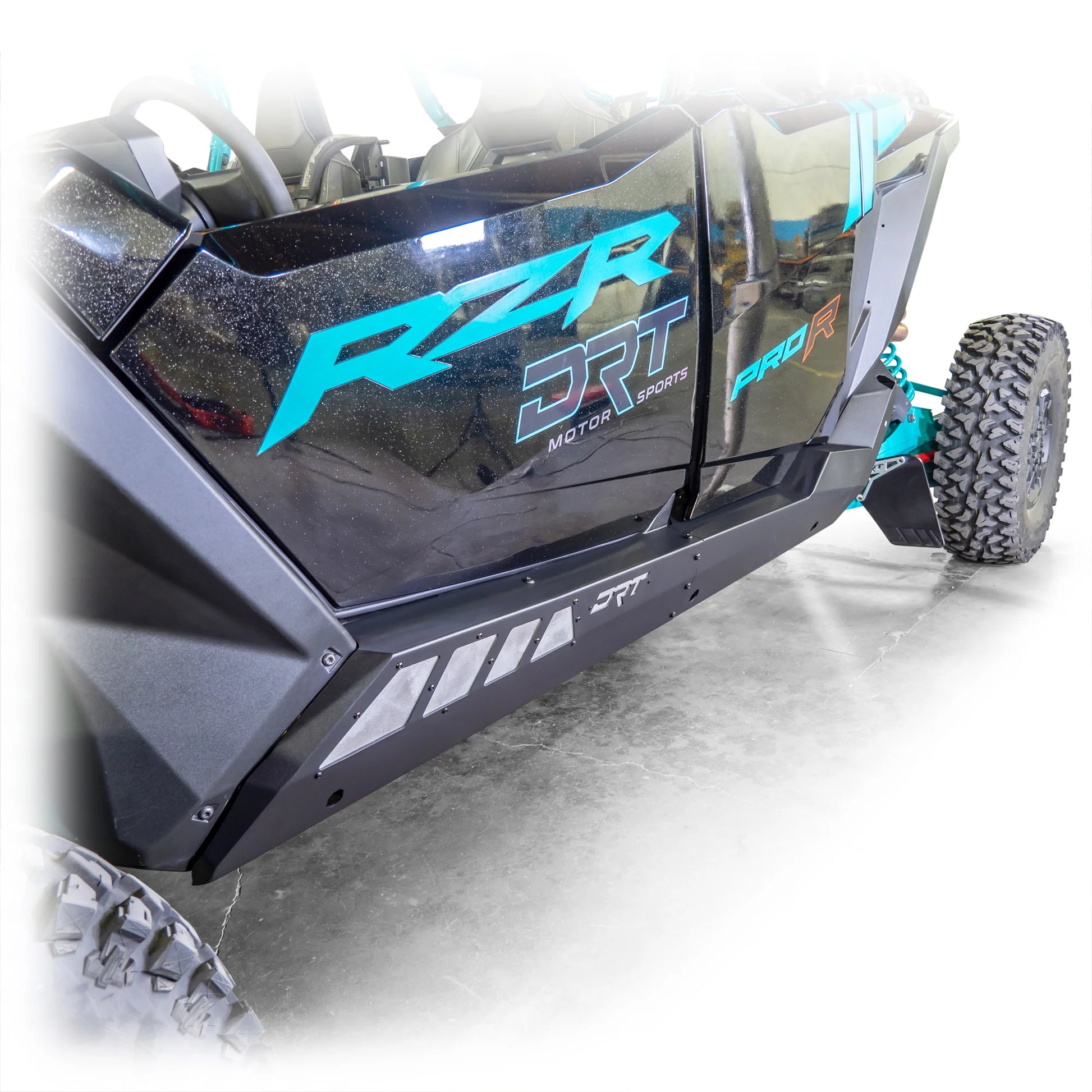 DRT Heavy Duty Rock Sliders Rails Polaris PRO SERIES RZR PRO XP S TURBO R 4-SEAT Mounted Side View