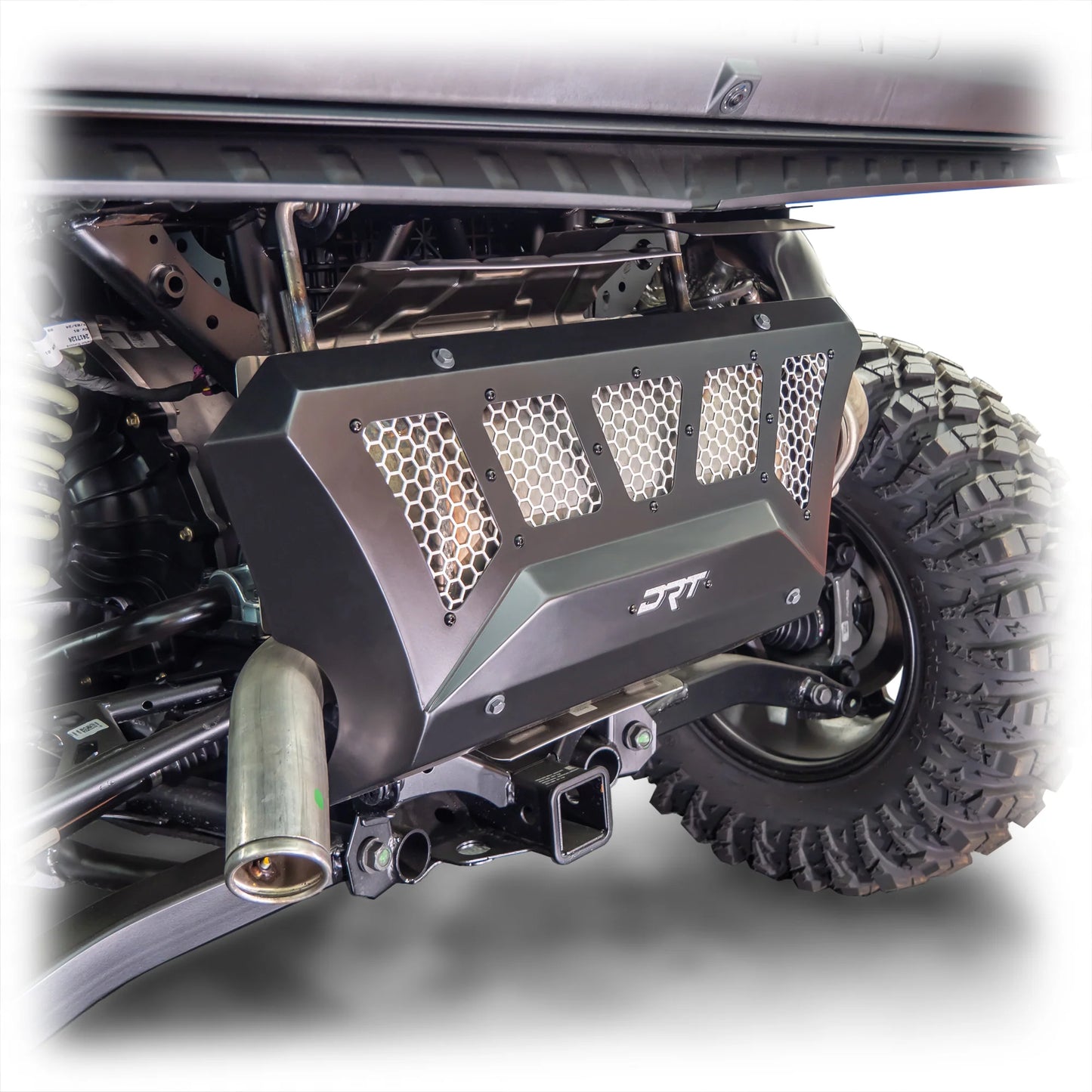DRT Polaris Xpedition 2024+ ADV XP Aluminum Vented Exhaust Cover Black mounted side view