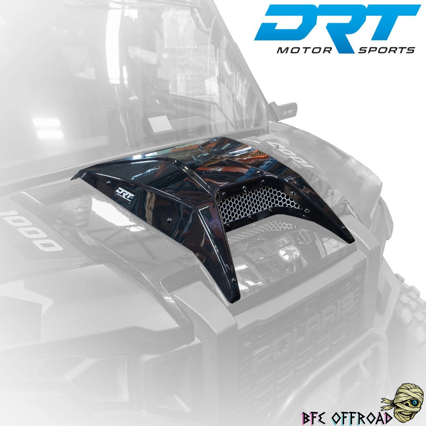 Car spoiler on a vehicle with DRT Motor Sports branding.