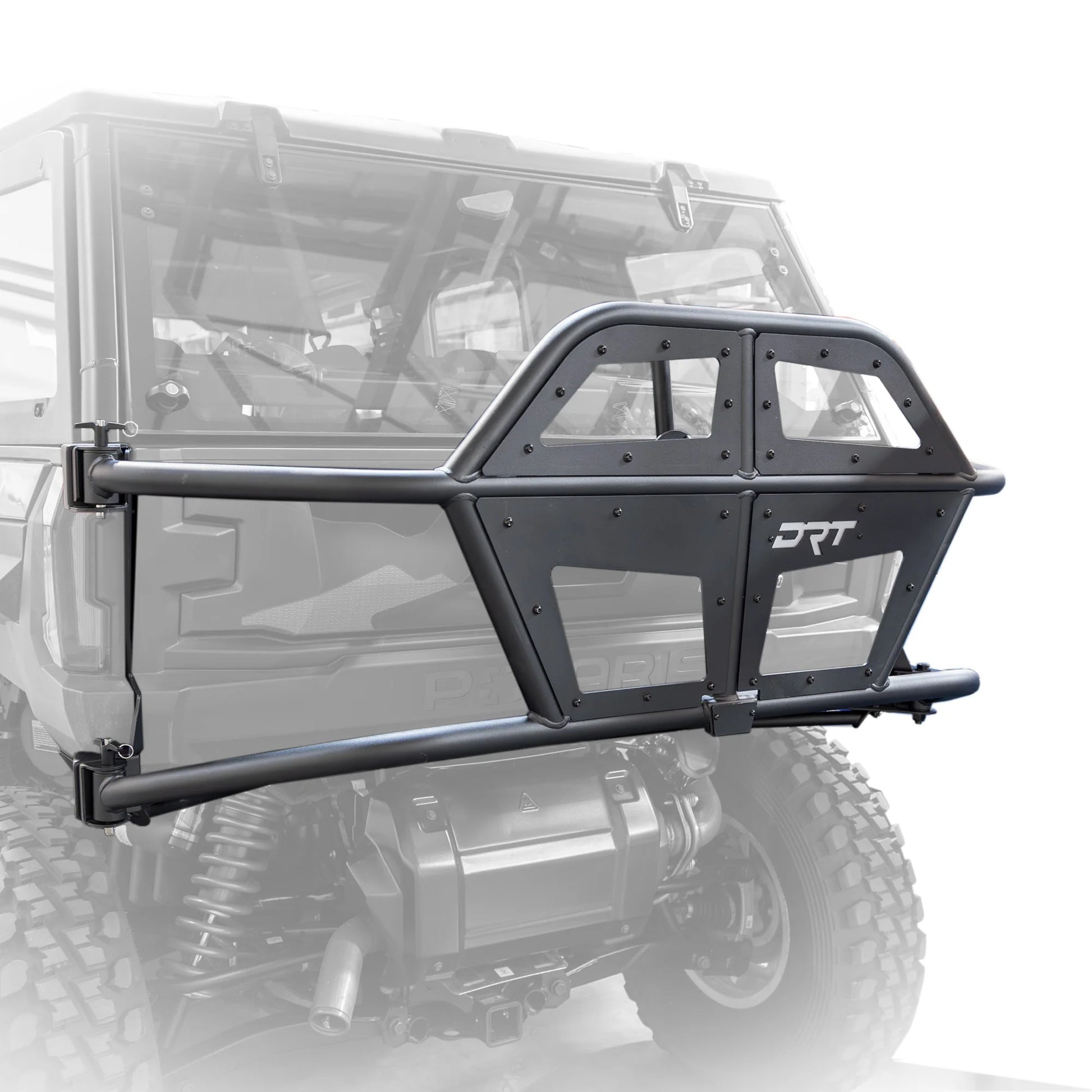 Black off-road vehicle bumper with 'DRT' branding on a white background