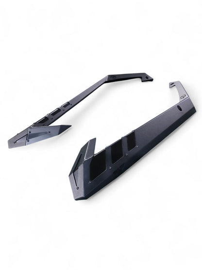 Two black metal side steps on a white background