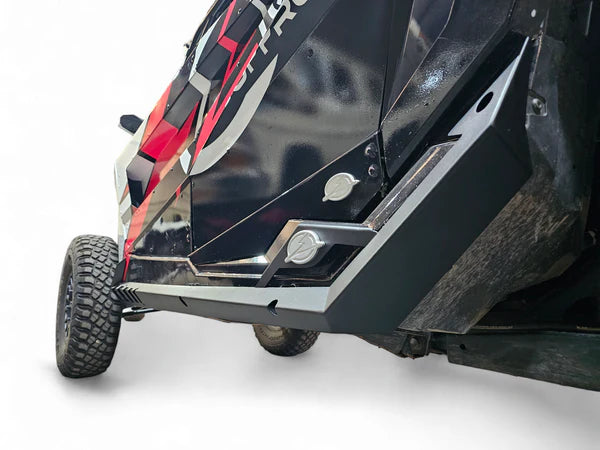 EOD VOLT ROCK SLIDERS GUARDS RAILS POLARIS RZR PRO XP PRO R TURBO R FOUR SEAT mounted close up rear 