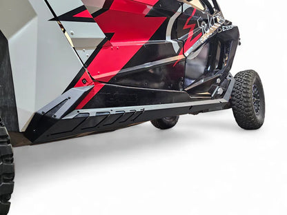 EOD VOLT ROCK SLIDERS GUARDS RAILS POLARIS RZR PRO XP PRO R TURBO R FOUR SEAT mounted front close drivers view