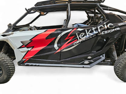 EOD VOLT ROCK SLIDERS GUARDS RAILS POLARIS RZR PRO XP PRO R TURBO R FOUR SEAT mounted side drivers view