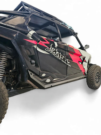 EOD VOLT ROCK SLIDERS GUARDS RAILS POLARIS RZR PRO XP PRO R TURBO R FOUR SEAT mounted rear view