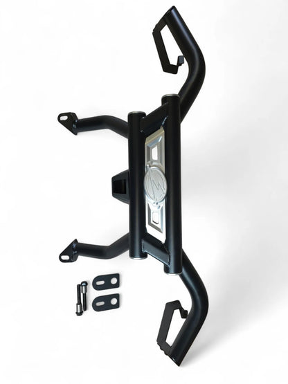 Black UTV Bumper with mounting hardware on a white background