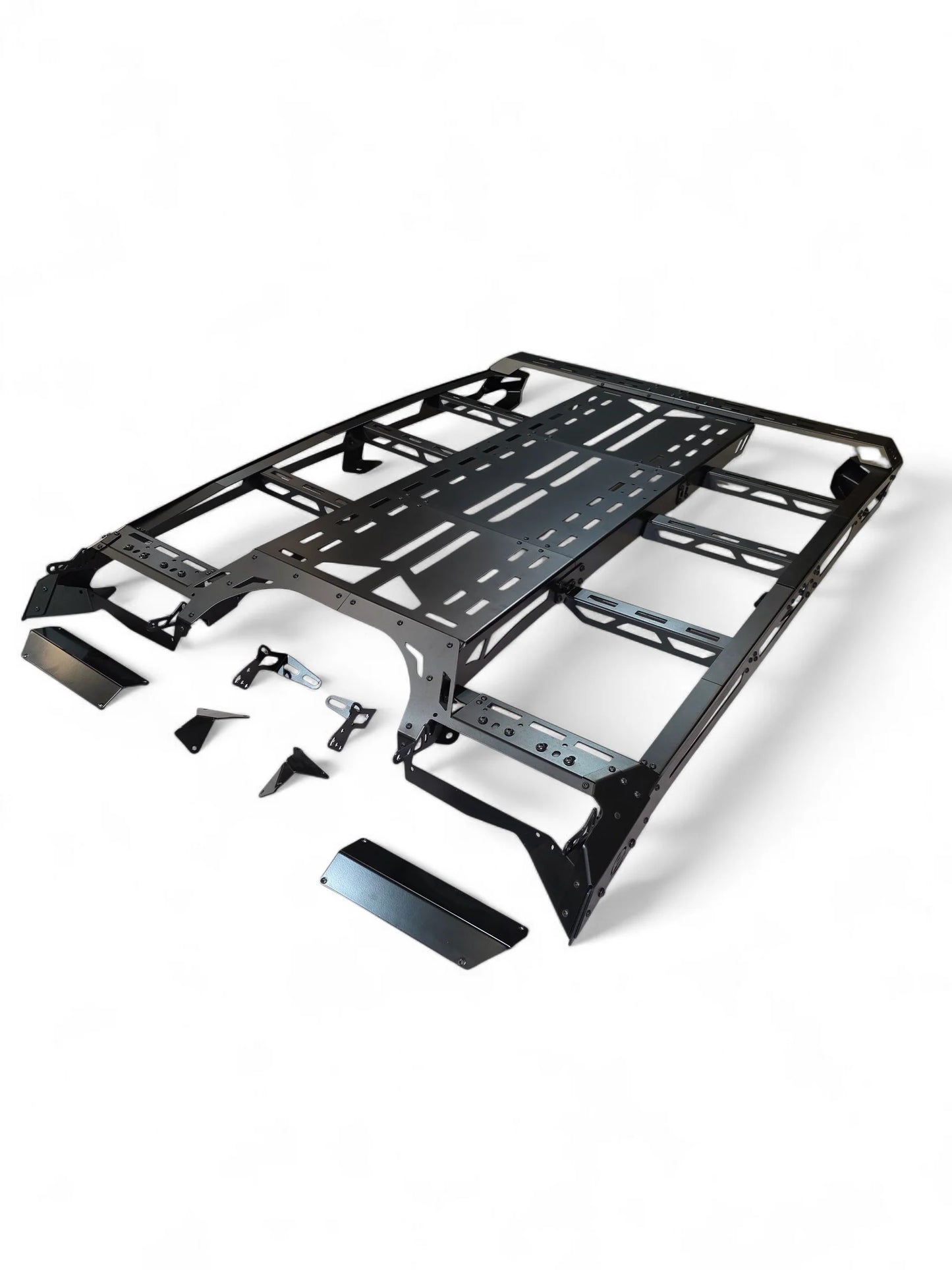 Black metal roof rack on a white background