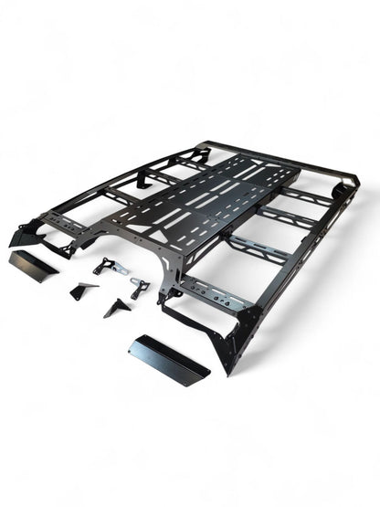 Black metal roof rack on a white background