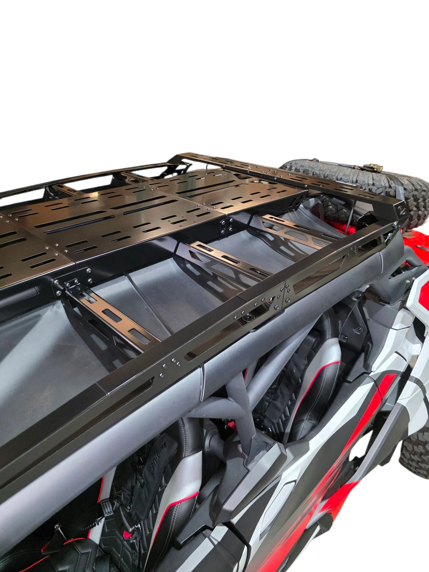 Car roof rack system on a vehicle with a white background