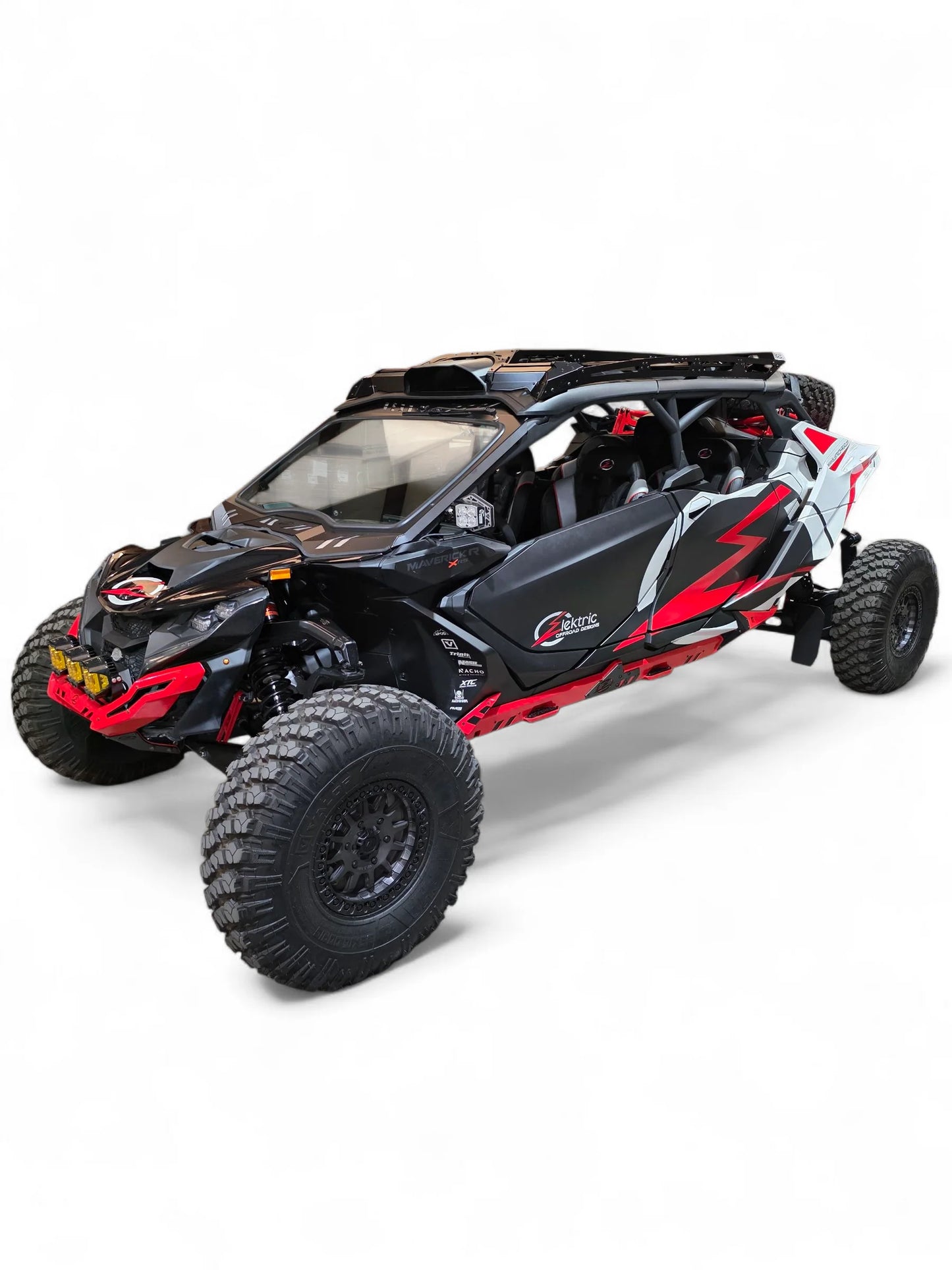 Black and red off-road vehicle on a white background