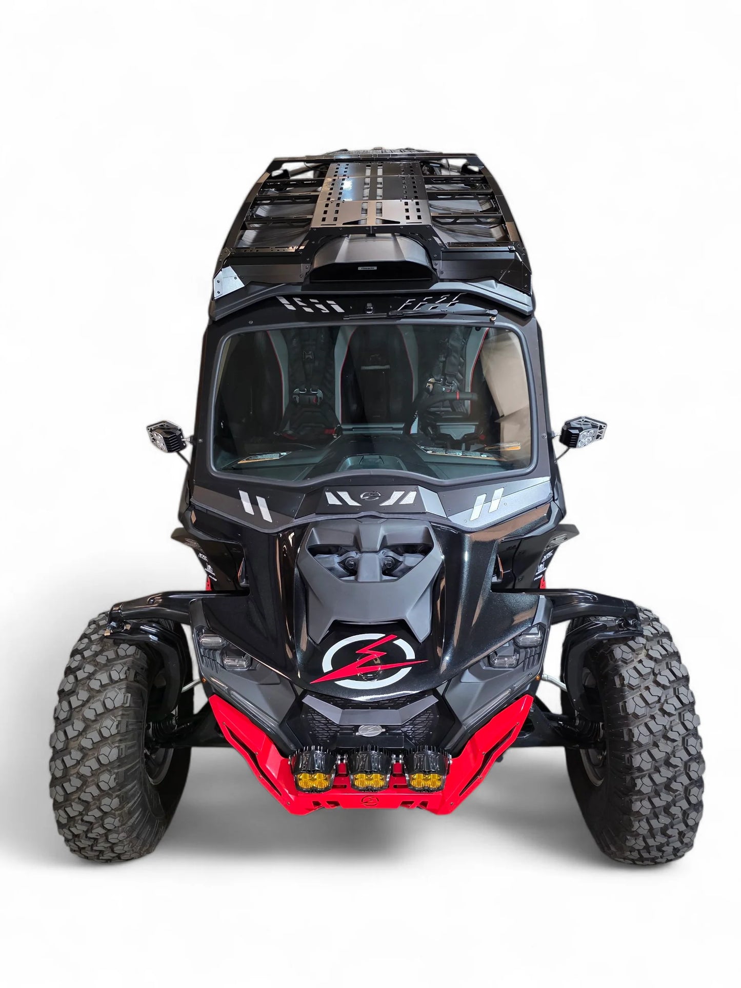 Black and red off-road vehicle on a white background
