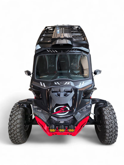 Black and red off-road vehicle on a white background