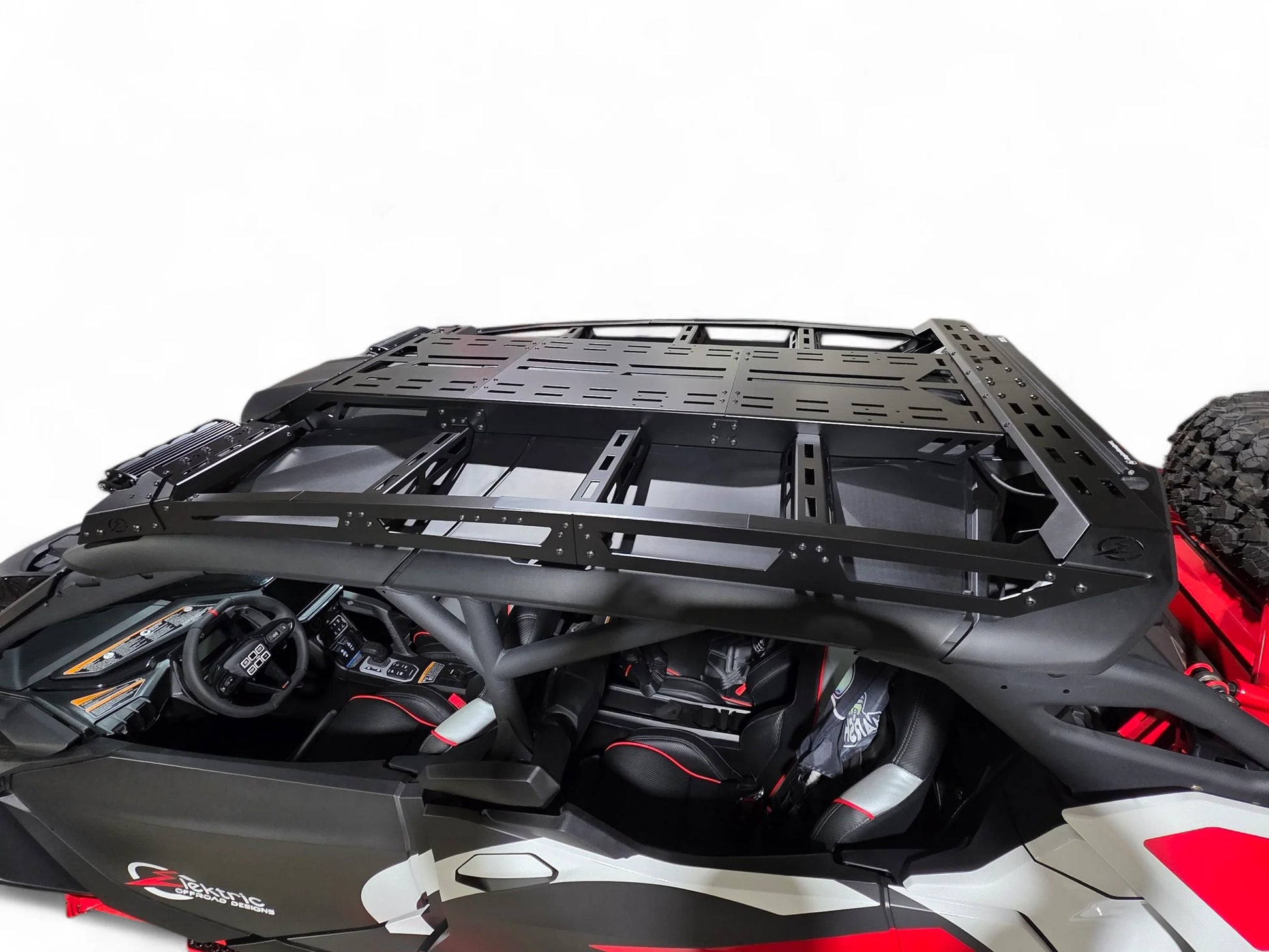 Close-up of a vehicle's roof rack system on a white background