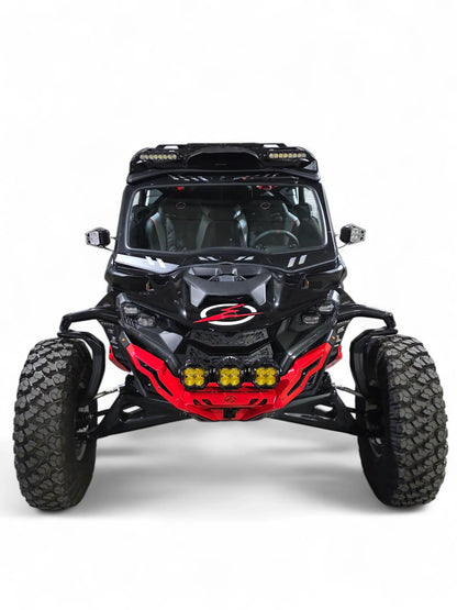 Black and red off-road vehicle on a white background