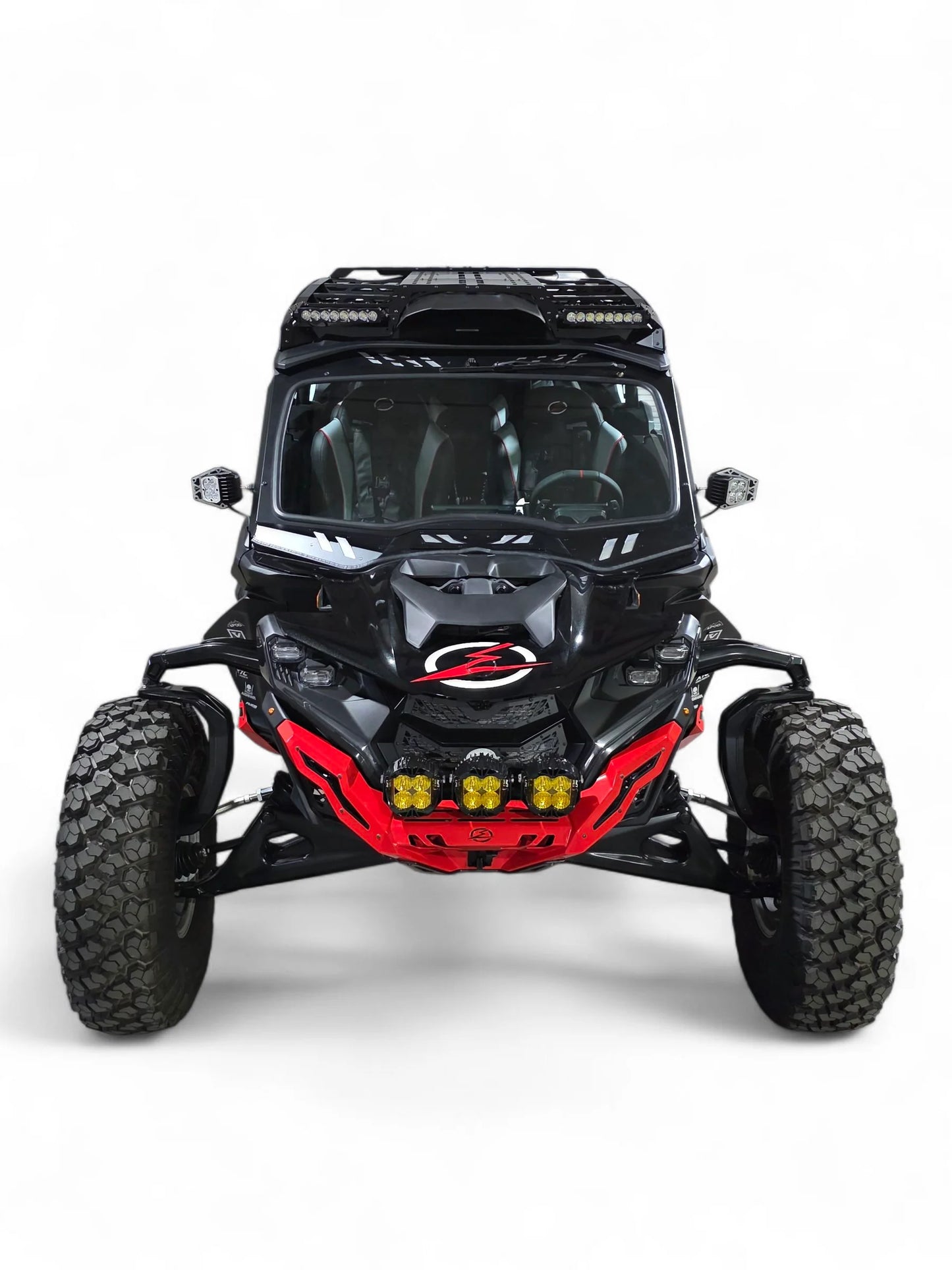 Black and red off-road vehicle on a white background