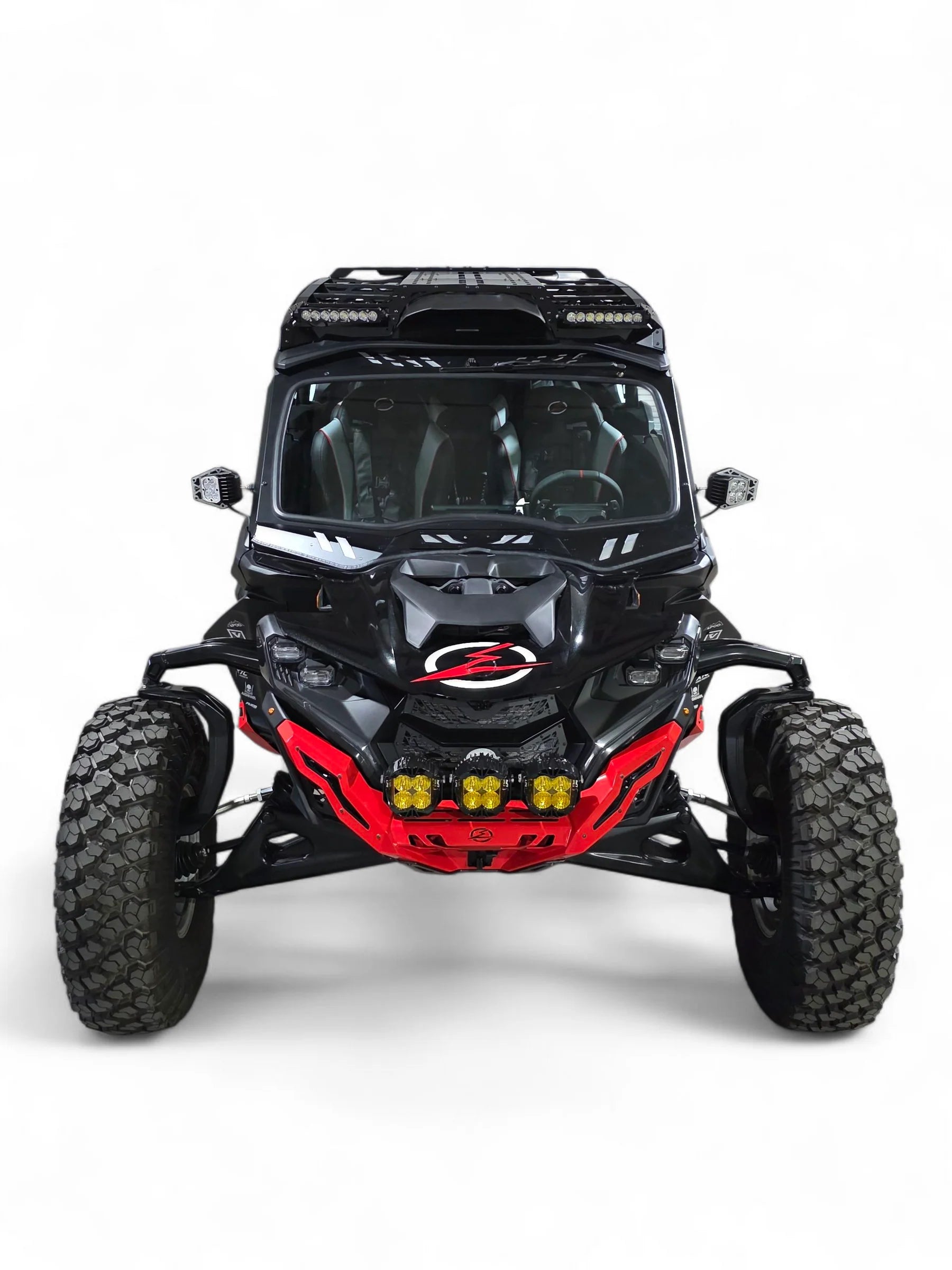 Black and red off-road vehicle on a white background