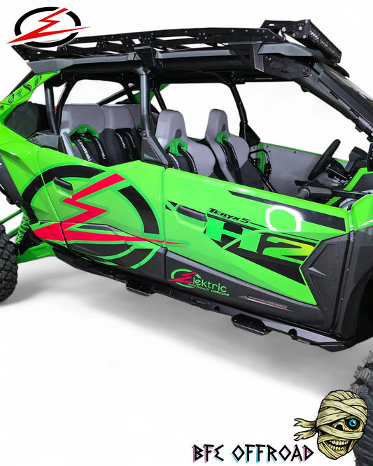Green UTV on white background with Elektric and BFE Offroad Logos
