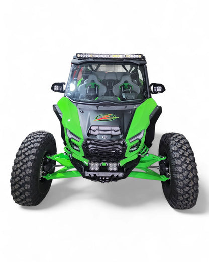 front view of green utv of white background