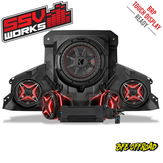 Car audio system with SSV Works branding on a white background