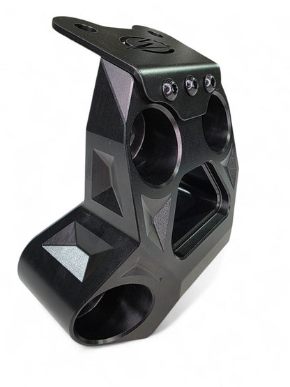 Black metal bracket with geometric design on a white background