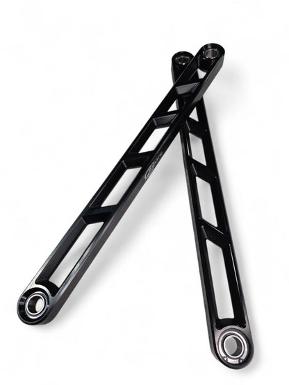 Black bicycle cranks on a white background