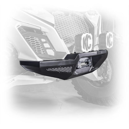 DRT Front Winch Bumper Guard W Mesh Inserts Black Fits: CAN-AM MAVERICK R 2024+ Mounted Side Black and white
