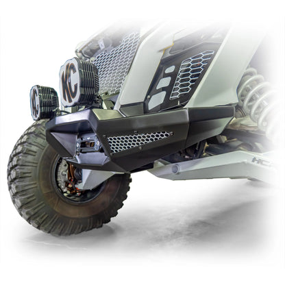 DRT Front Winch Bumper Guard W Mesh Inserts Black Fits: CAN-AM MAVERICK R 2024+ Mounted Side View