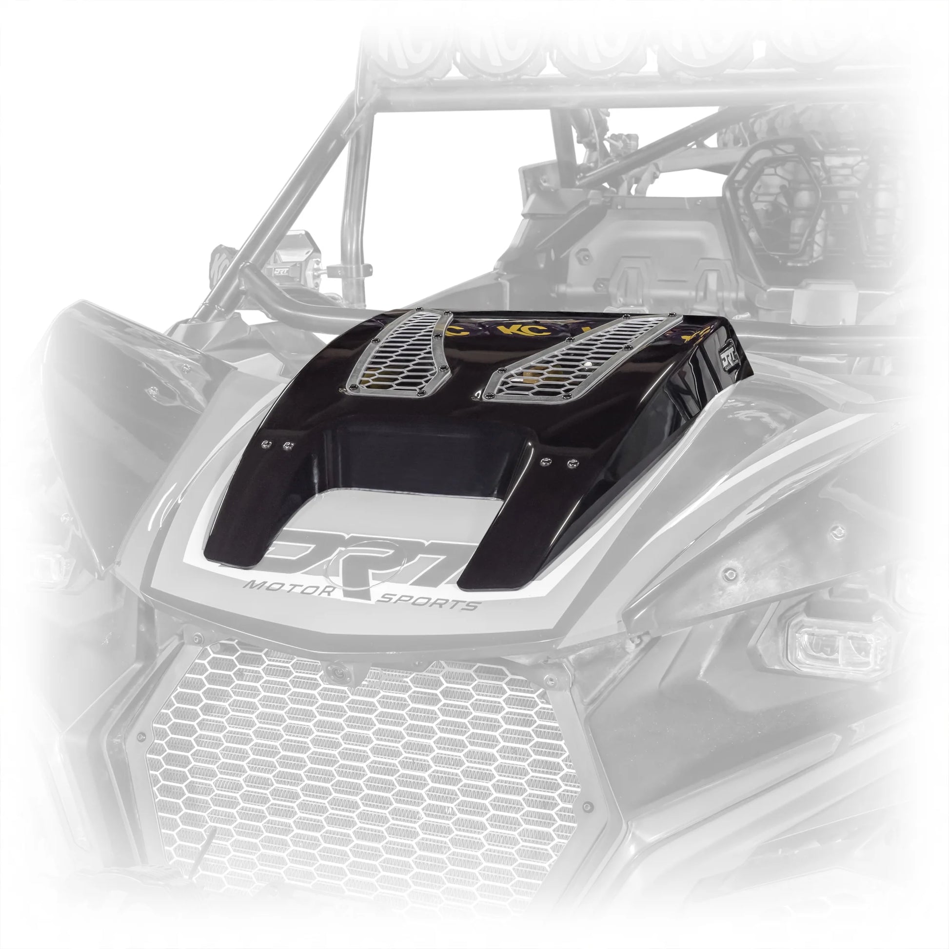 DRT Motorsports Can Am MAVERICK R X XRS 2024+ Vented ABS Hood Scoop Mounted Black and white side view