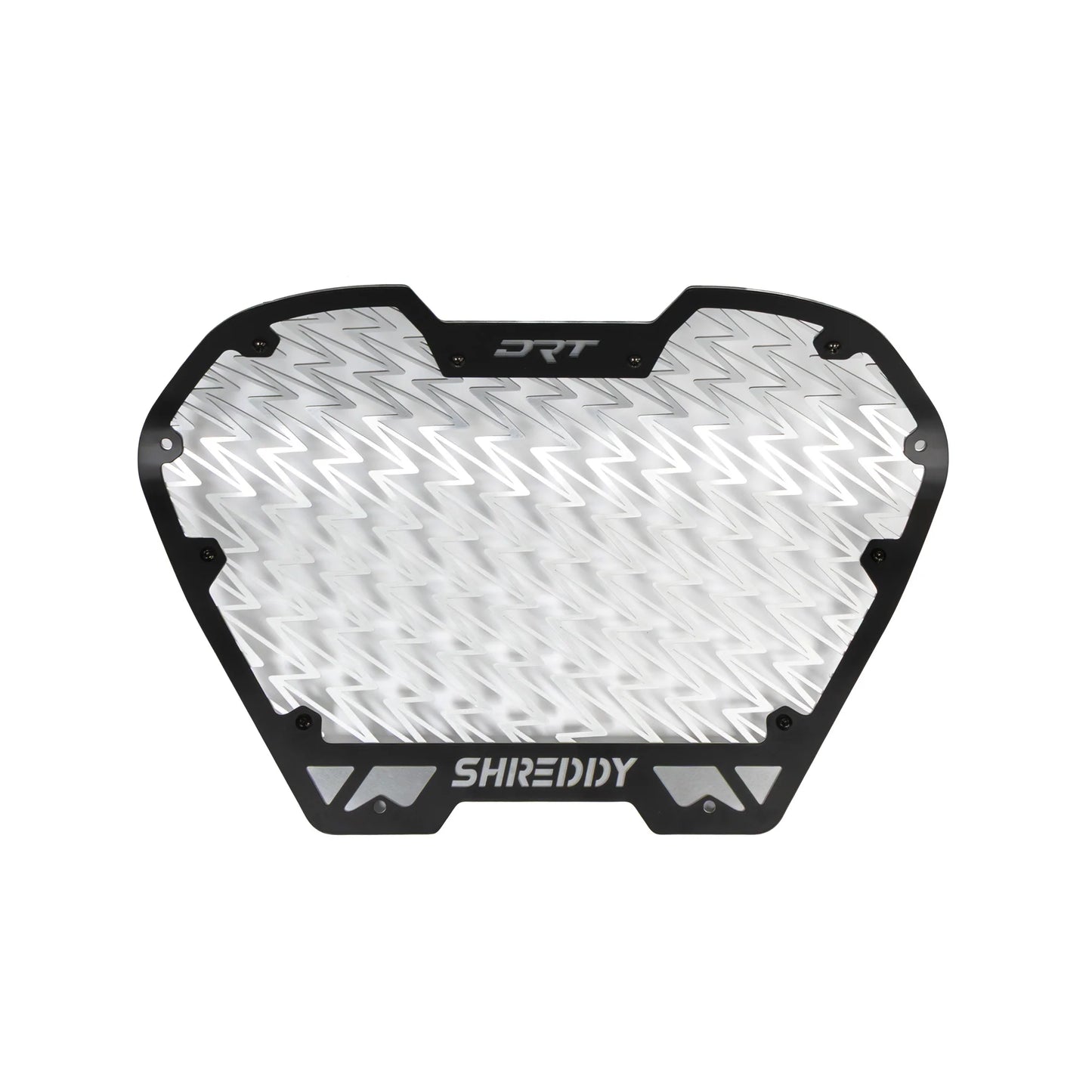 Motorcycle guard with 'Shreddy' branding on a white background