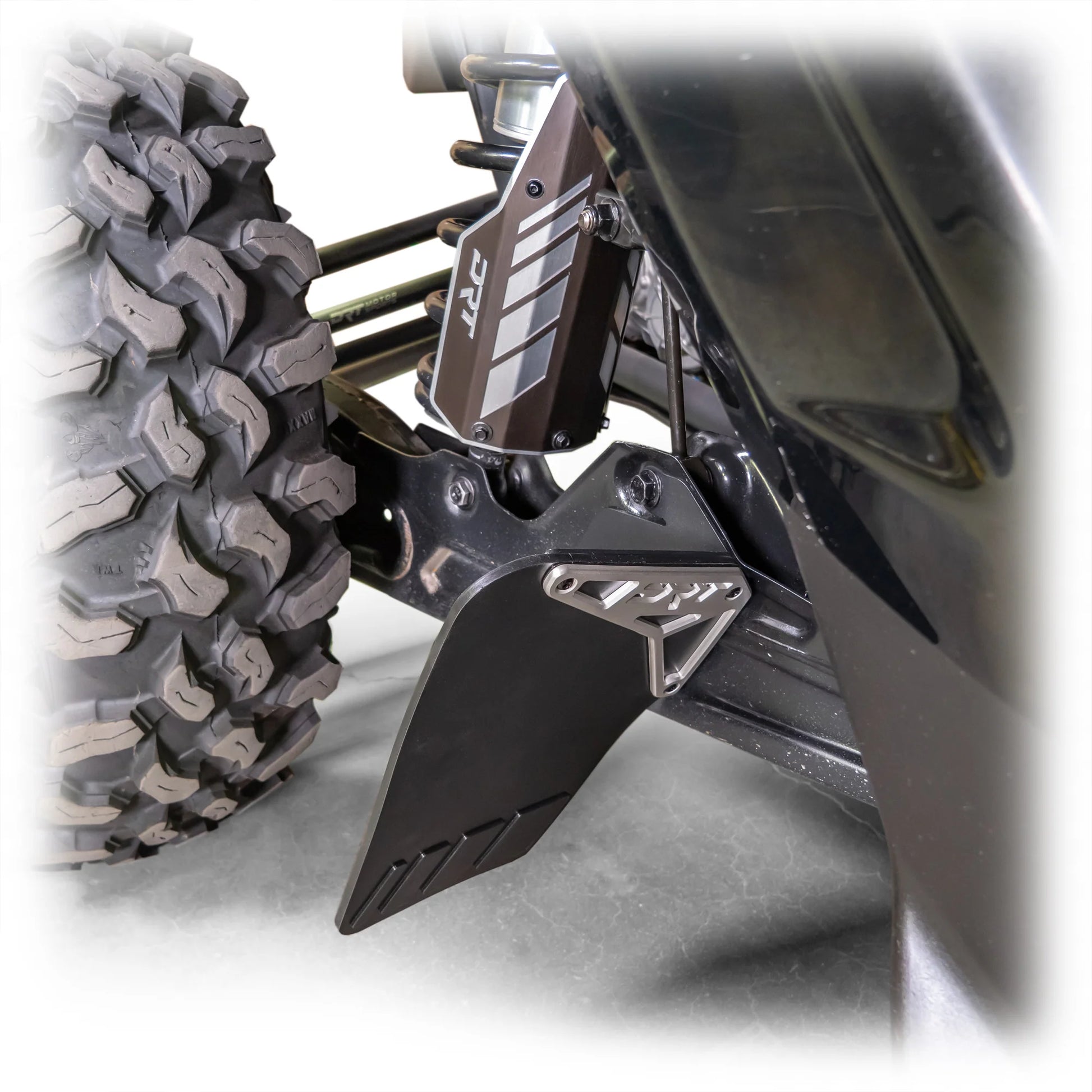 DRT Billet Aluminum Extended Rear Mud Rock Flap Guards Guard CAN AM MAVERICK X3 2017+ Front Top View