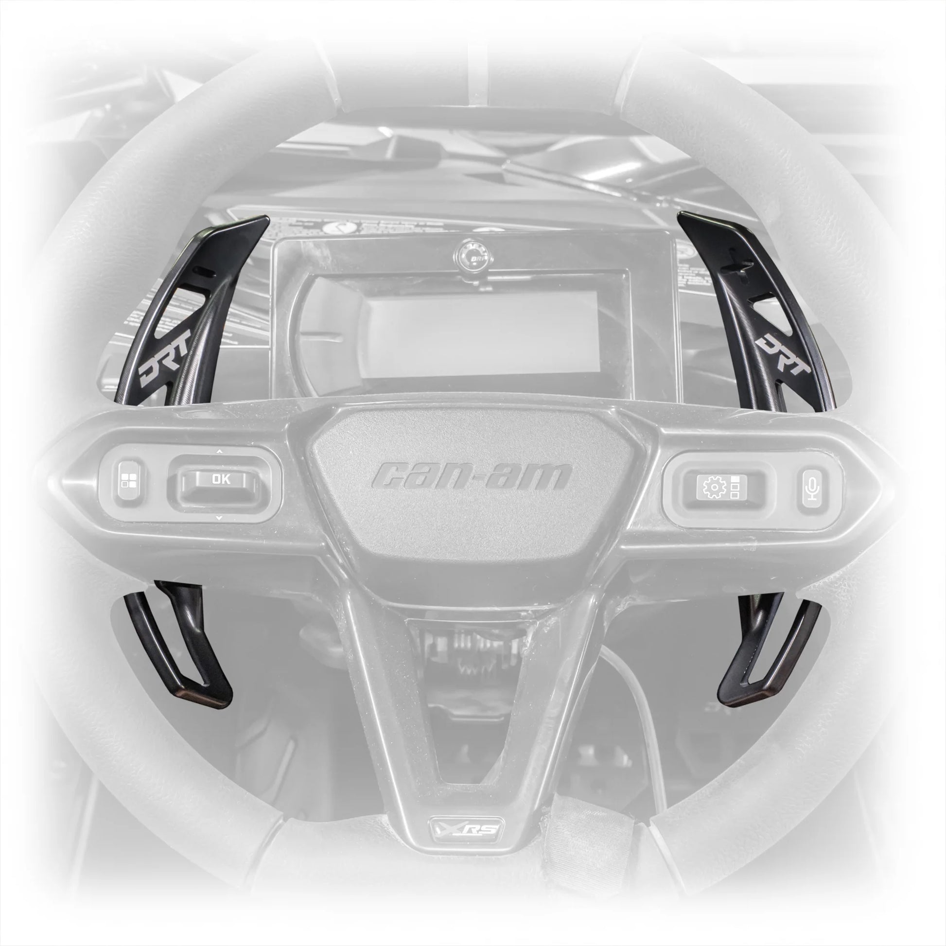 DRT Billet Paddle Shifter Shift Handles Fits: CAN-AM MAVERICK R 2024+ All Models Black white front view