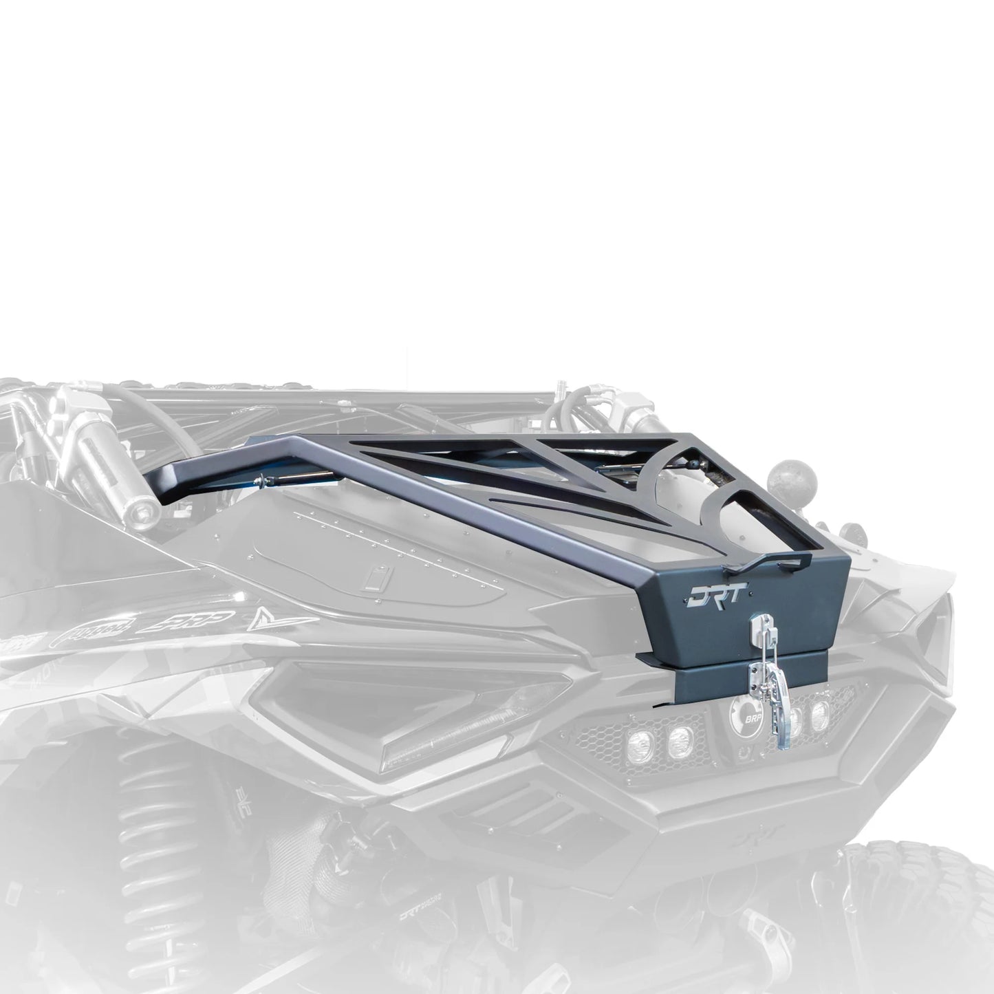 Rearview of a vehicle with a roof rack system on a white background