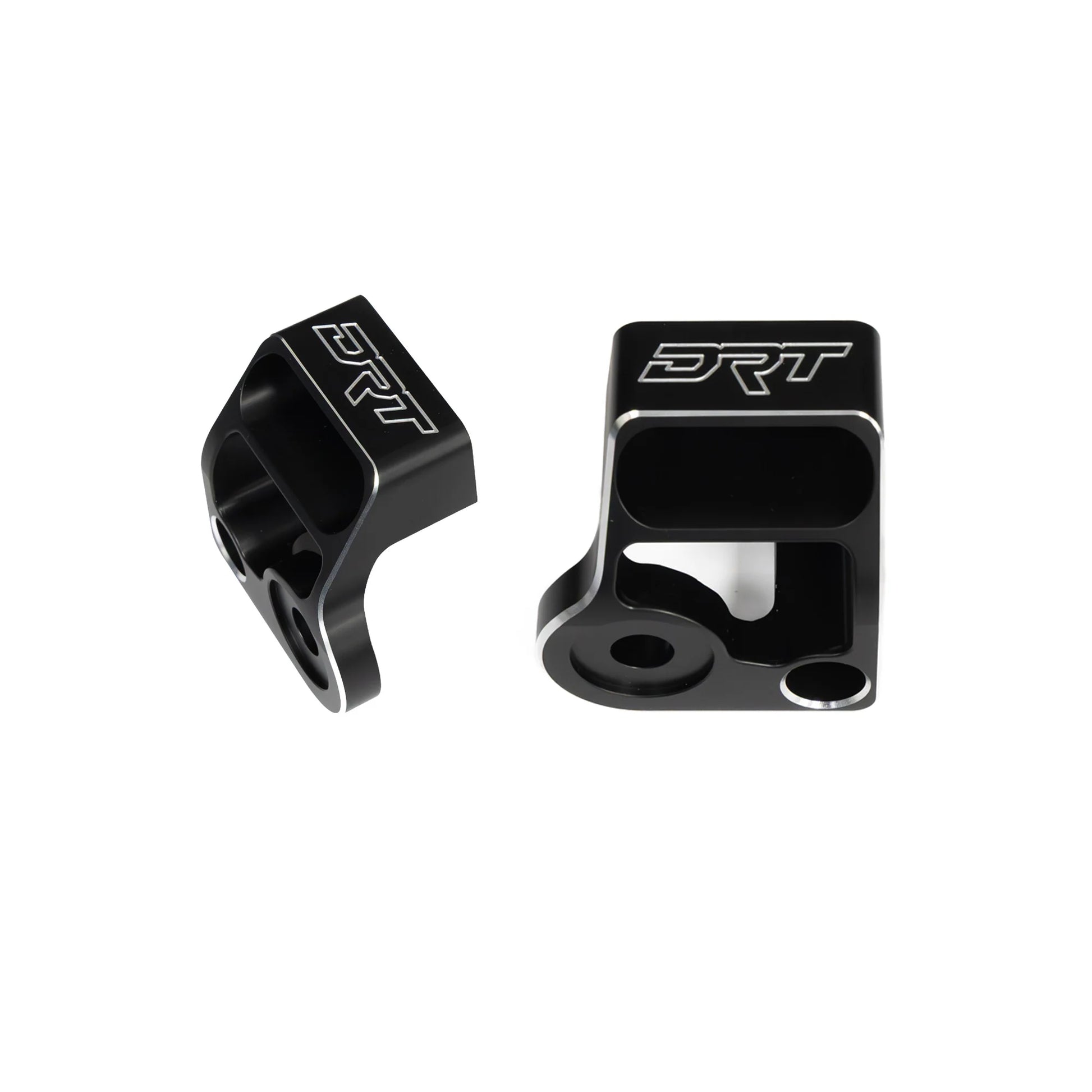 Two black metal components with 'DRT' branding on a white background