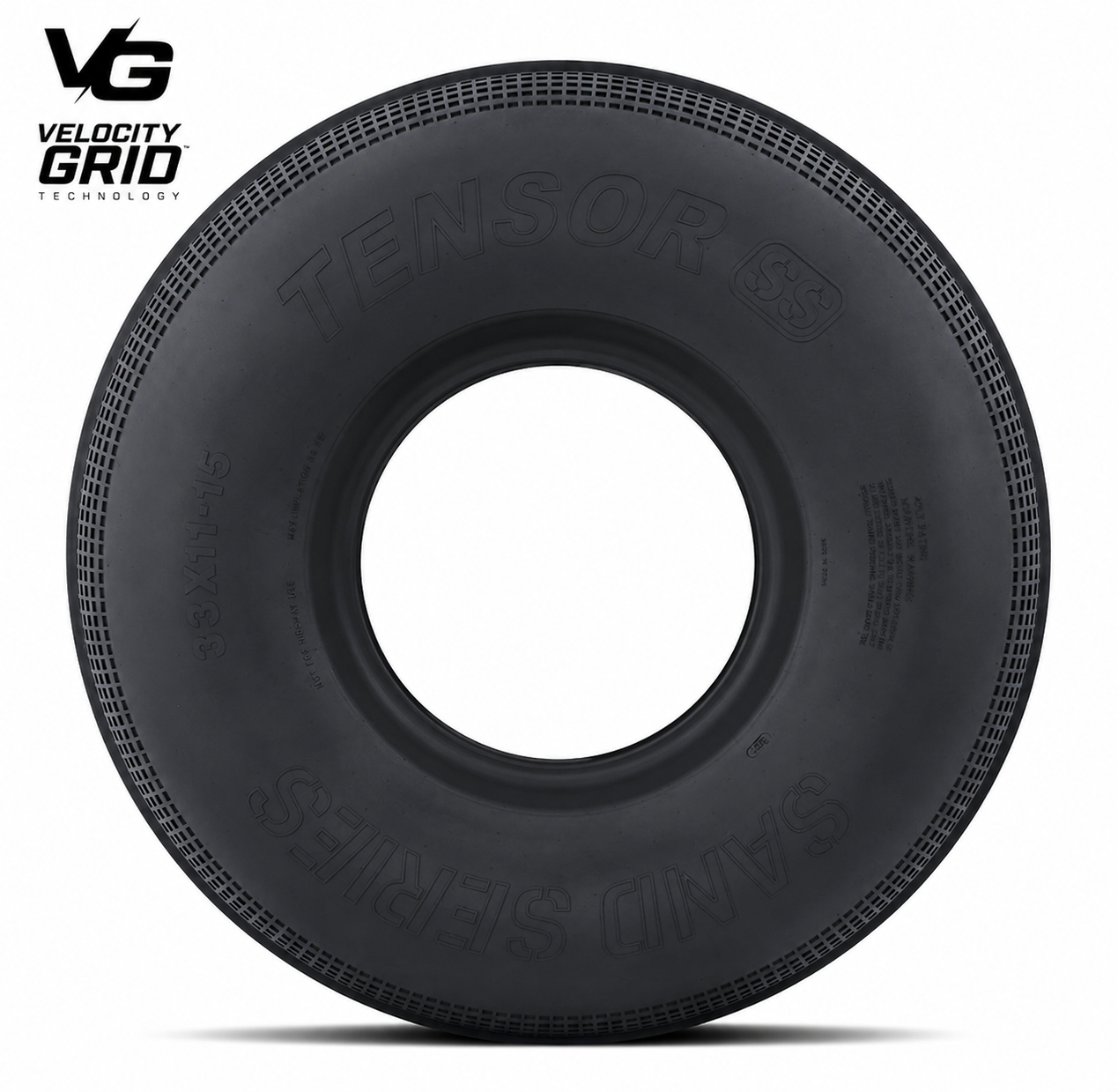 Black tire with 'Tensor' branding on a white background, featuring Velocity Grid technology logo.