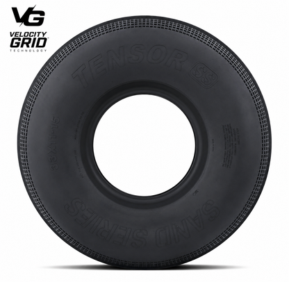Black tire with 'Tensor' branding on a white background, featuring Velocity Grid technology logo.