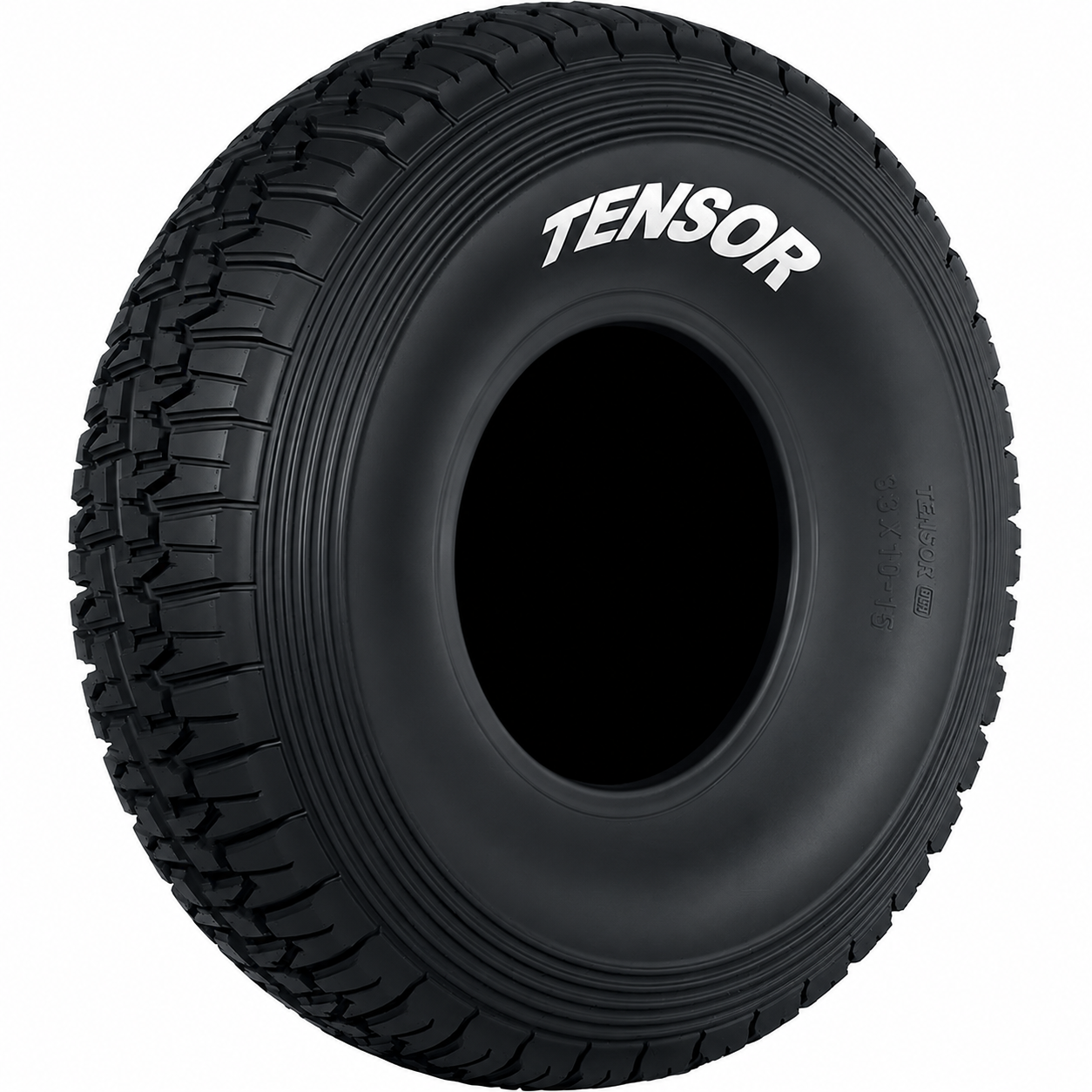 Black tire with 'Tensor' branding on a white background