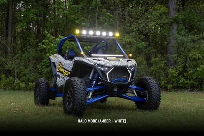 Stinger off road vehicle with roof mounted LED lights in amber and white halo mode