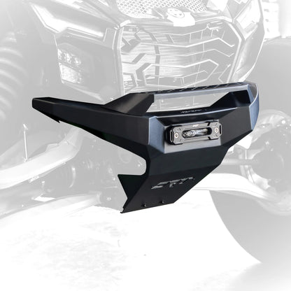 Black front bumper with winch mount on a vehicle, featuring the 'DRT' brand.
