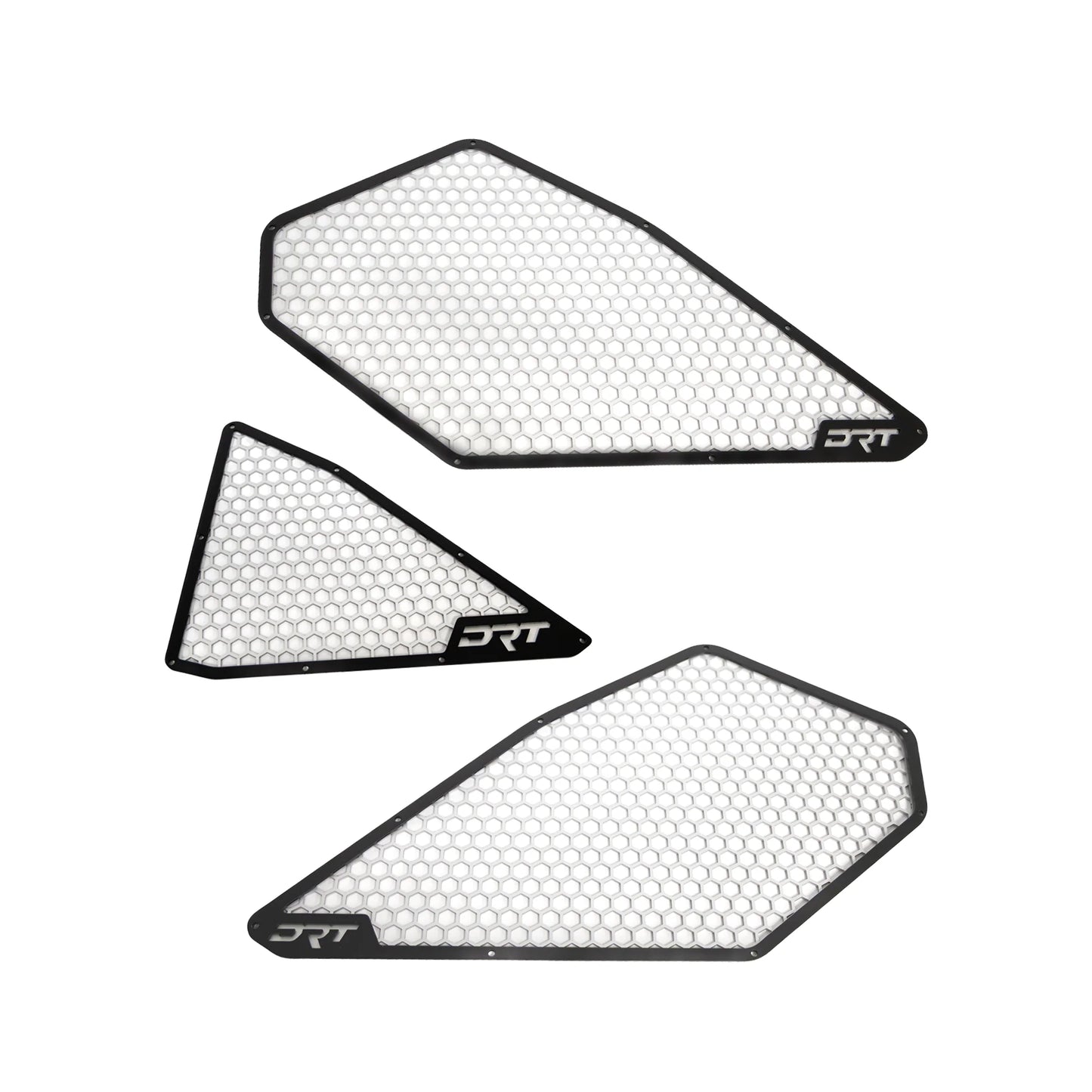 Three honeycomb-patterned panels with 'DRT' branding on a white background